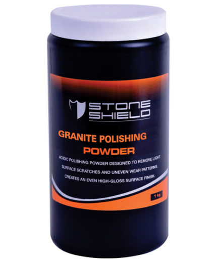 Image-of-a-1-kg-black-container-of-Stoneshield-Granite-Polishing-Powder-with-a-white-lid-and-a-sleek-orange-and-black-label-The-label-includes-the-Stone-Shield-logo-product-name-in-bold-orange-text-and-a-description-stating-it-is-an-acidic-polishing-powder-designed-to-remove-light-surface-scratches-and-uneven-wear-patterns-while-creating-a-high-gloss-finish