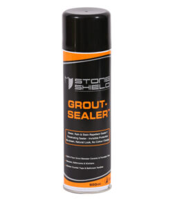 A-500ml-aerosol-can-of-Stoneshield-Grout-Sealer-featuring-a-black-and-orange-design-The-label-highlights-its-properties-as-a-water-rain-and-stain-repellent-sealer-with-invisible-protection-and-no-colour-change-The-product-is-suitable-for-wall-and-floor-grout-between-ceramic-and-porcelain-tiles-as-well-as-for-use-in-showers-bathrooms-kitchens-and-on-kitchen-countertops-and-bathroom-vanities