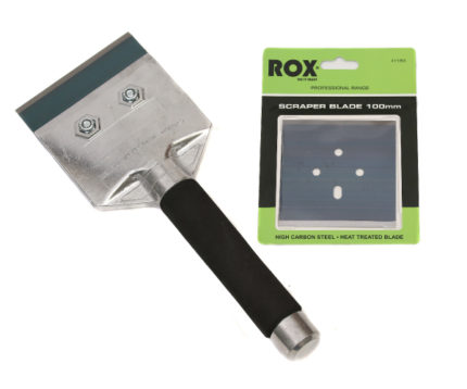 Image-of-the-ROX-wall-and-floor-scraper-with-a-replacement-blade-in-packaging