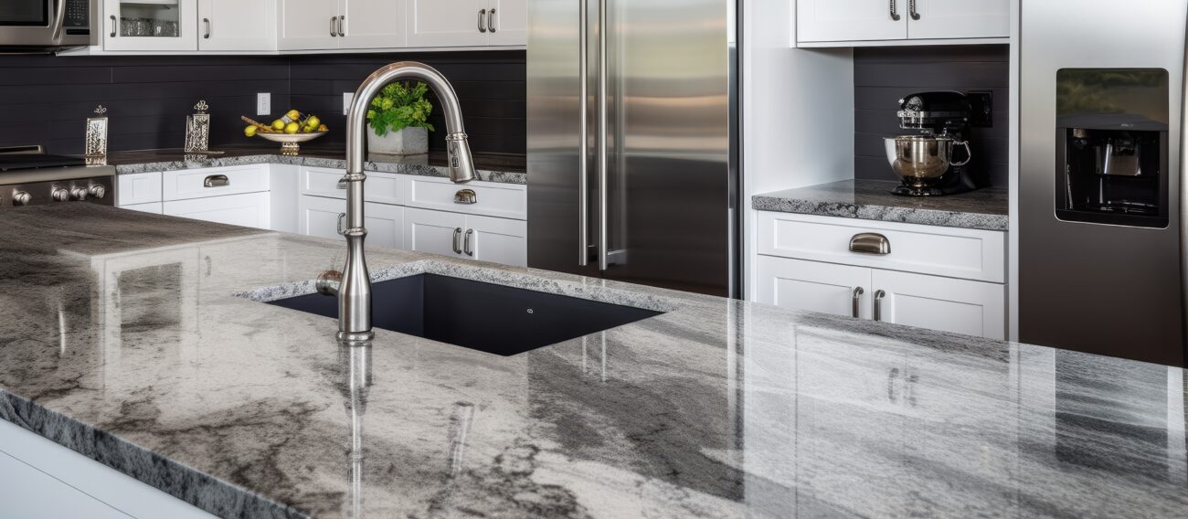 Modern kitchen with granite countertops and stainless steel appliances